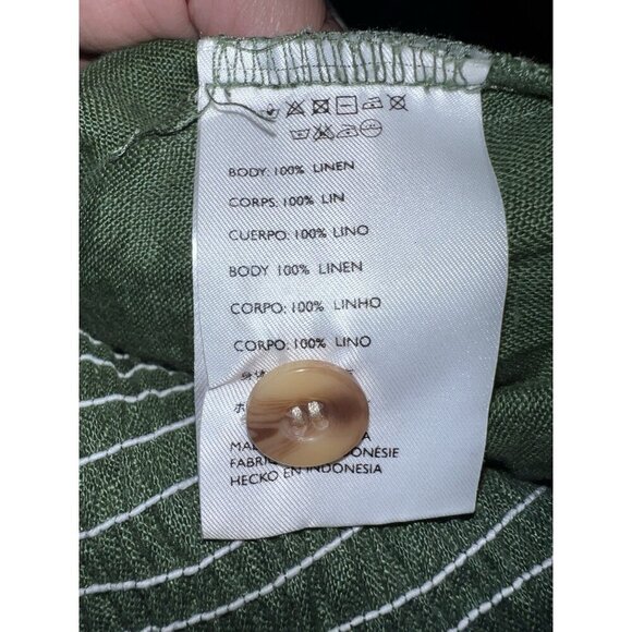 FAITHFULL THE BRAND Green Linen Smocked Sleeveless Midi Dress Button Down Sz 10 - Picture 15 of 16